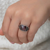 Men's Ring - Sterling Silver Red Zircon Statement Ring