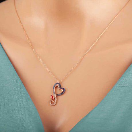 Necklace - Rose Gold Tone Heart & Butterfly Gemstone Pendant