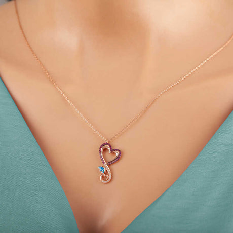 Rose Gold Plated Sterling Silver Heart Butterfly Necklace - Zirconia