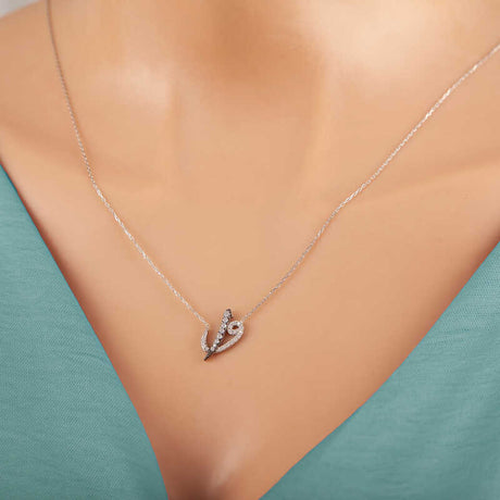 Sterling Silver Elif Vav Necklace - Cubic Zirconia Arabic Calligraphy Pendant