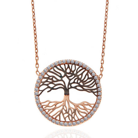 Rose Gold Plated Tree of Life Necklace - Elegant CZ Sparkle