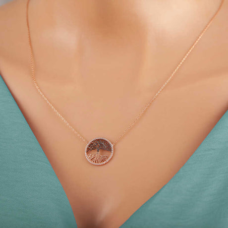 Rose Gold Plated Tree of Life Necklace - Elegant CZ Sparkle