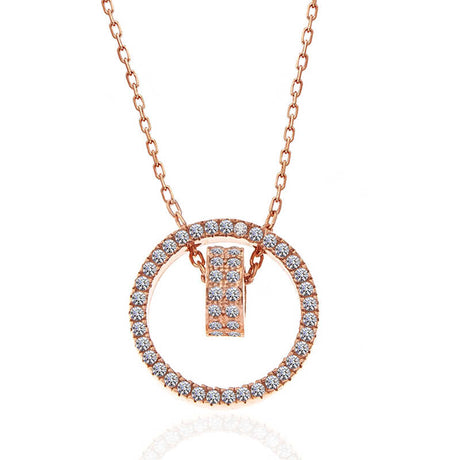 Rose Gold-Tone Necklace - Sparkling Interlocking Circle Pendant