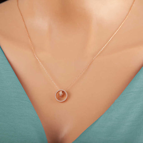 Rose Gold-Tone Necklace - Sparkling Interlocking Circle Pendant