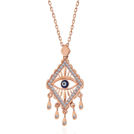 Necklace - Rose Gold-Tone Zircon Evil Eye Dangle Pendant