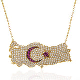 Necklace - Gold-Tone Zircon Turkey Map Crescent Star