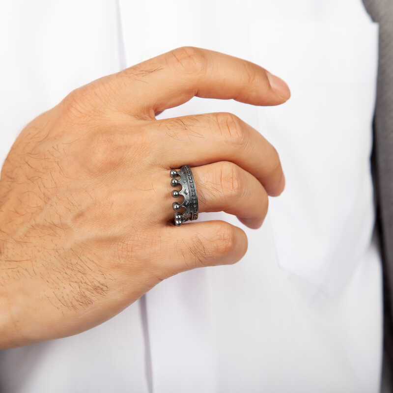 Premium Men's Oxidized Silver King Crown Ring