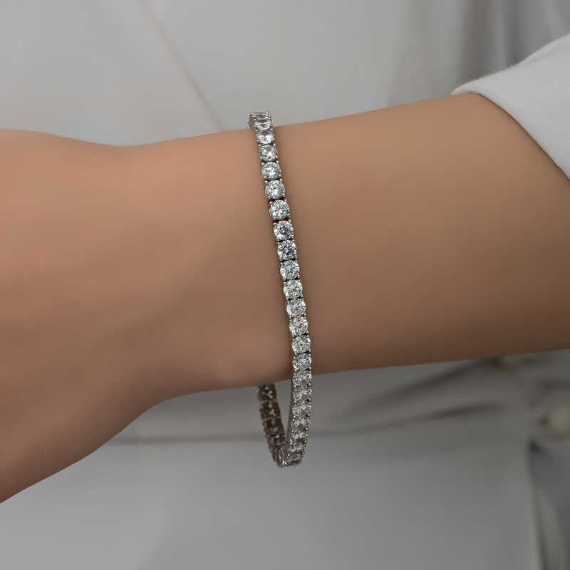 Tennis Bracelet - Sterling Silver White Stone Classic Style