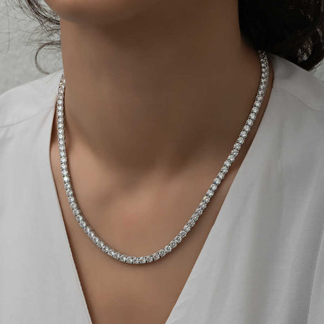 Classic Tennis Style Necklace - Sterling Silver Brilliant White Stones