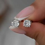 Stud Earrings - Sterling Silver White Zircon Solitaire Prong Set