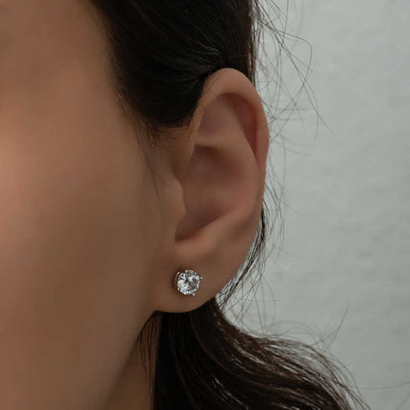 Sterling Silver Solitaire Stud Earrings - Brilliant White Zirconia