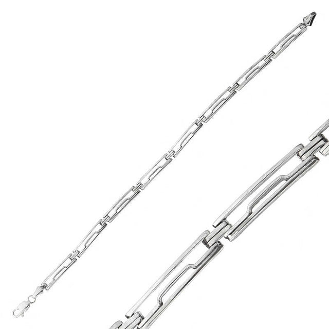 Men's Bracelet - Oxidized Silver Modern Geometric Link Design
