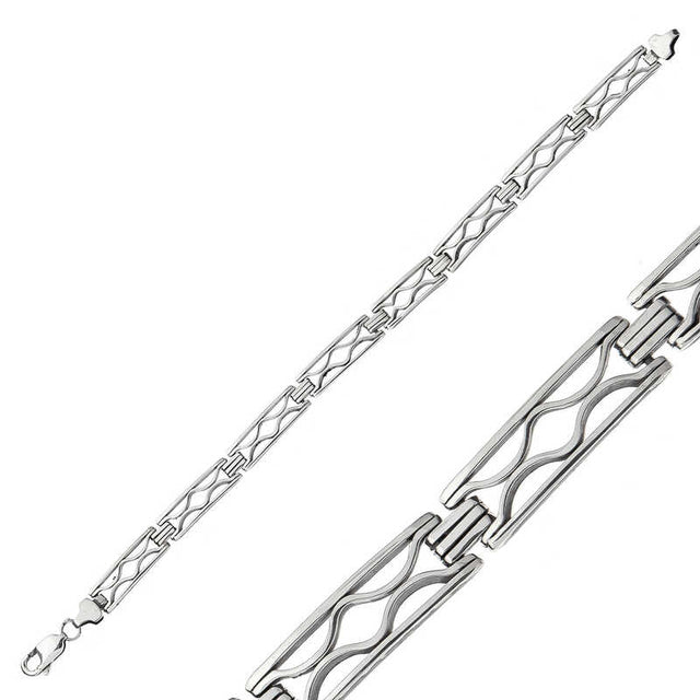 Men's Bracelet - Oxidized Silver Geometric Link Design