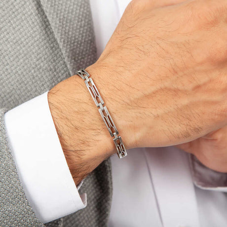 Men's Bracelet - Sterling Silver Modern Geometric Link