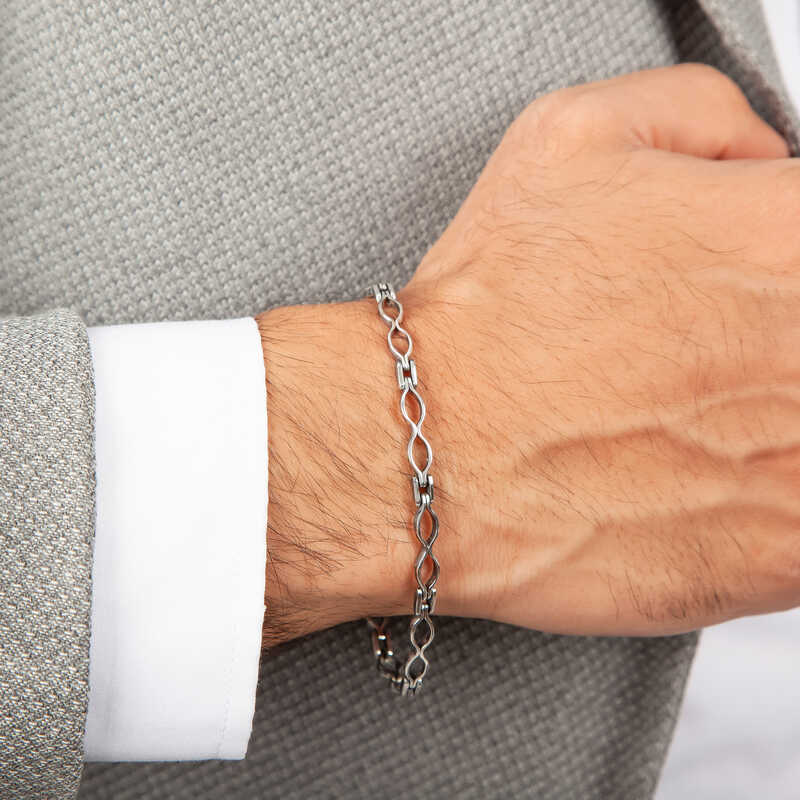 Men's Oxidized Sterling Silver Geometric Link Bracelet