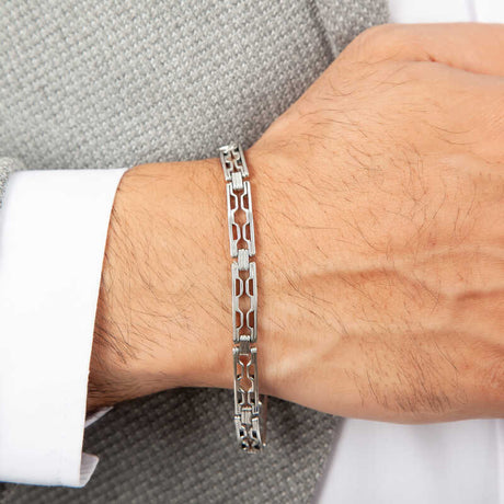 Men's Bracelet - Polished Sterling Silver Openwork Link Chain