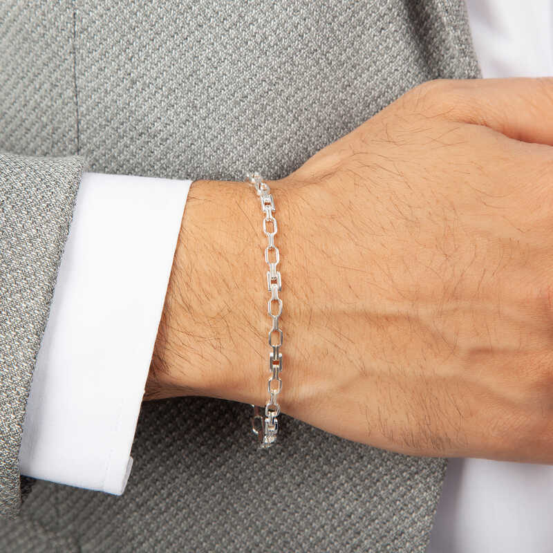 Men's Sterling Silver Segmented Chain Bracelet - Modern Design