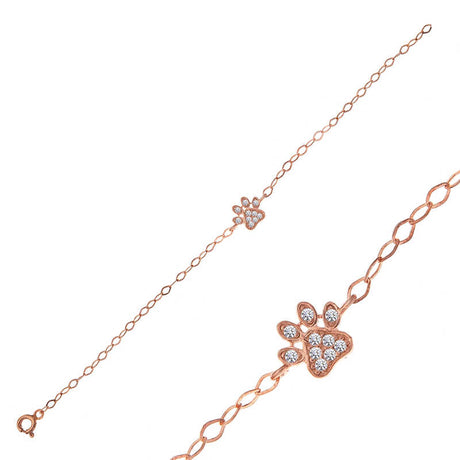 Rose Gold Plated Silver Bracelet - Sparkling Paw Print Charm
