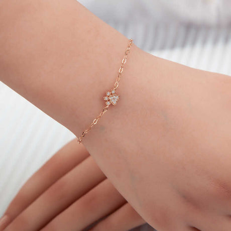 Rose Gold Plated Silver Bracelet - Sparkling Paw Print Charm