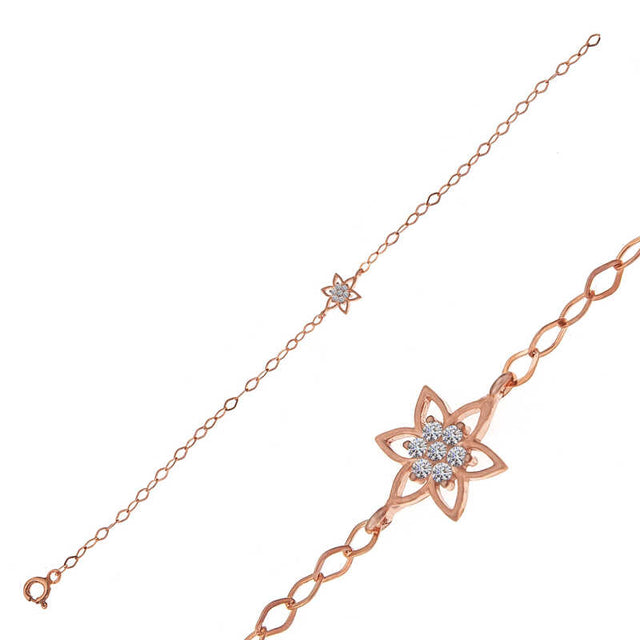 Bracelet - Rose Gold Plated Sterling Silver Delicate Floral Charm