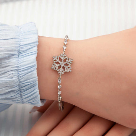 Sterling Silver Snowflake Bracelet - Dainty Cubic Zirconia Sparkle