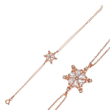 Rose Gold Plated Snowflake Bracelet - Sparkling Zircon Design