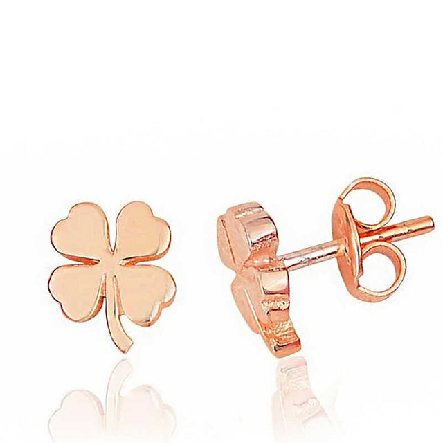 Stud Earrings - Rose Gold-Tone Four-Leaf Clover Lucky Charm