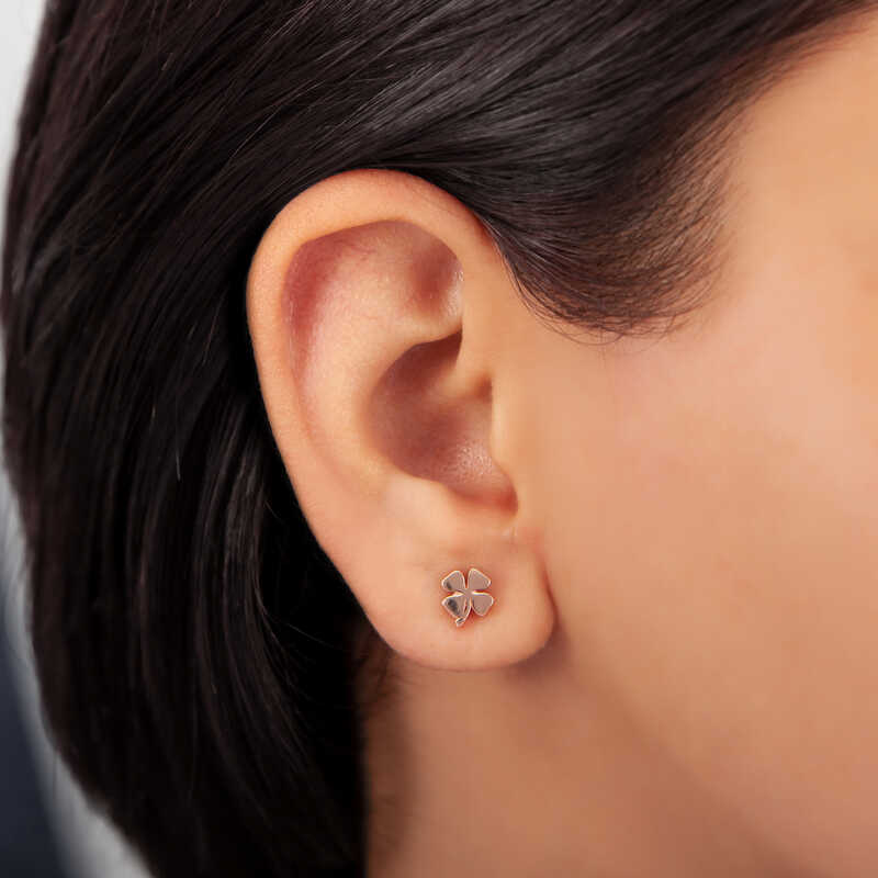 Stud Earrings - Rose Gold-Tone Four-Leaf Clover Lucky Charm