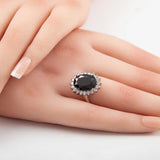 Sterling Silver - Black Oval Halo Statement Ring