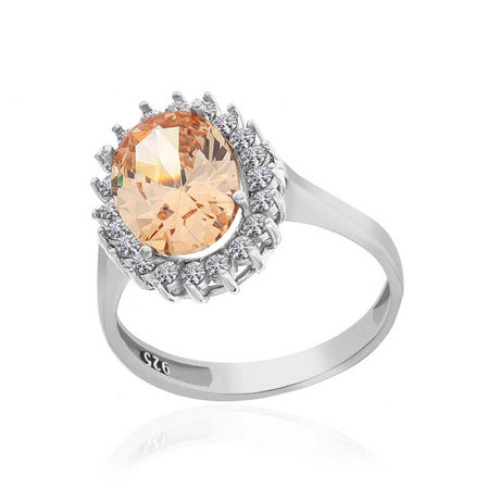 Sterling Silver Halo Ring - Oval Orange Gemstone Statement