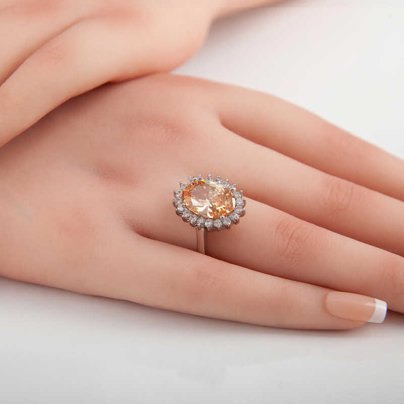 Sterling Silver Halo Ring - Oval Orange Gemstone Statement