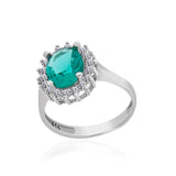 Sterling Silver Dark Green Cushion-Cut Halo Cocktail Ring