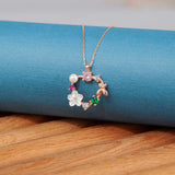 Rose Gold Plated Floral Butterfly Wreath Necklace with Pearl & Gemstones