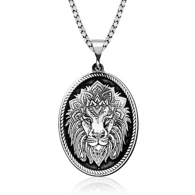 Statement Necklace - Sterling Silver Intricate Lion Head Pendant
