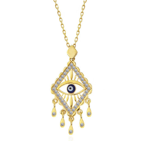 Gold-Tone Zirconia Evil Eye Dangle Necklace