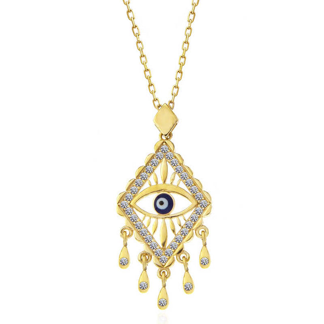 Gold-Tone Zirconia Evil Eye Dangle Necklace