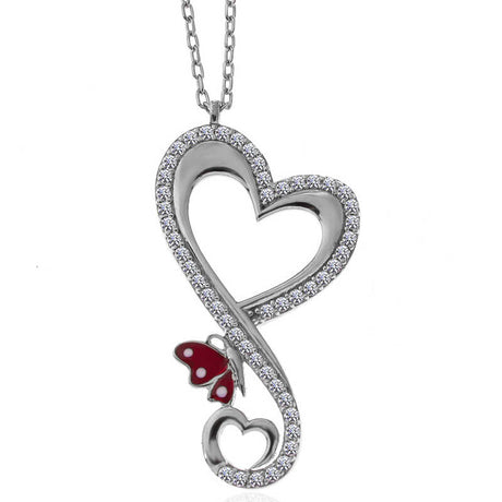 Sterling Silver Heart & Butterfly Zirconia Necklace