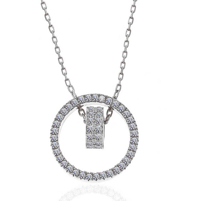 Necklace - Sterling Silver Interlocking Circles Pendant with Sparkling Stones
