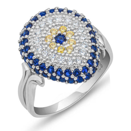 Sterling Silver Evil Eye Ring - Pave Zirconia Statement Design