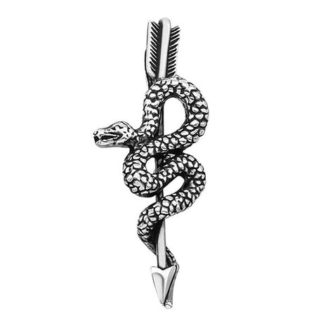 Sterling Silver Snake & Arrow Pendant - Mythical Serpent Design