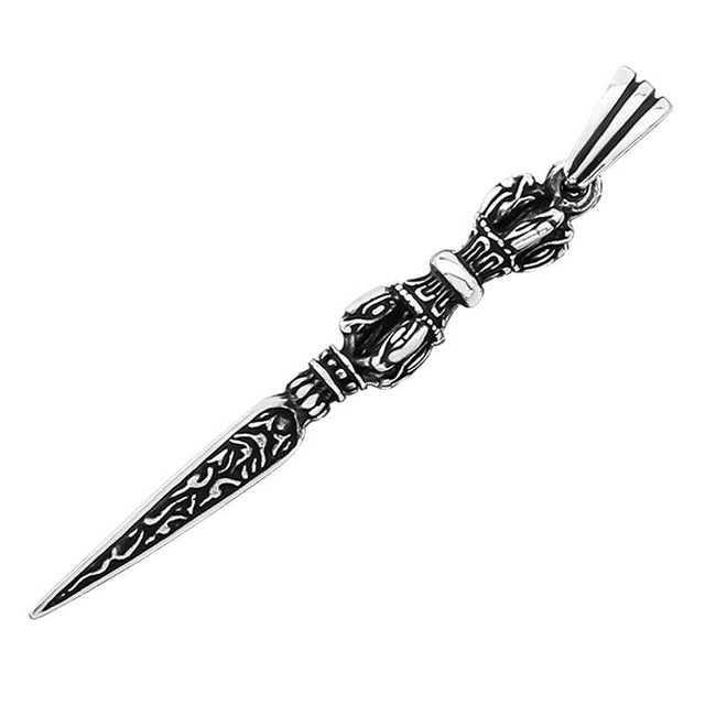 Sterling Silver Ritual Dagger Pendant - Ornate Phurba Amulet