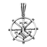 Sterling Silver Pendant - Men's Nautical Ship Wheel Anchor