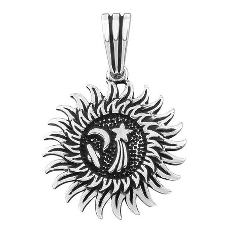 Sterling Silver Celestial Sun Moon Star Pendant - Mystic Design