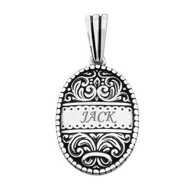 Sterling Silver Personalized Oval Pendant - Ornate Engraved Design