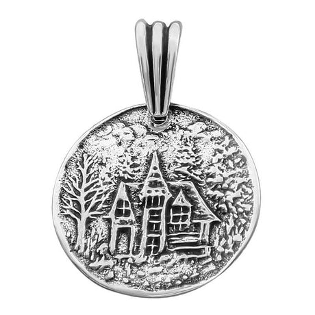 Pendant - Sterling Silver Rustic Winter House Landscape