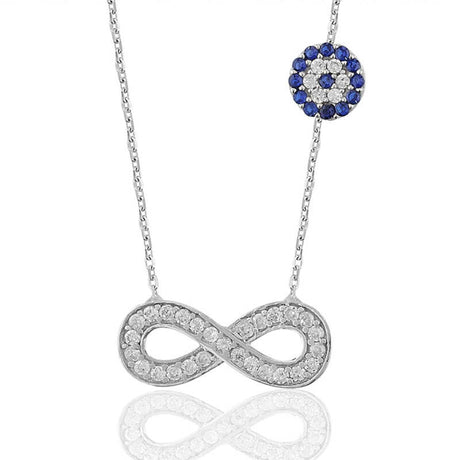 Necklace - Silver-Tone Clear & Blue Stone Infinity Evil Eye