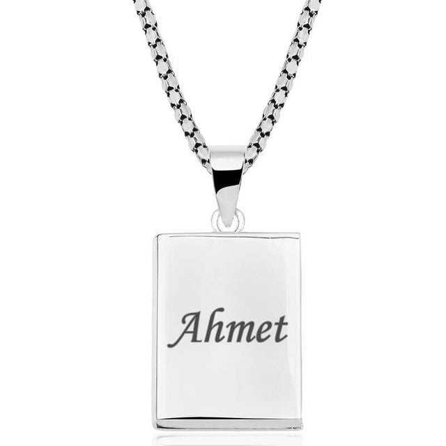 Personalized Silver-Tone Engraved Rectangle Keepsake Necklace