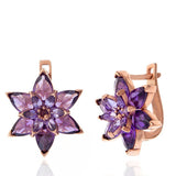 Dangle Earrings - Rose Gold-Tone Amethyst Floral Statement