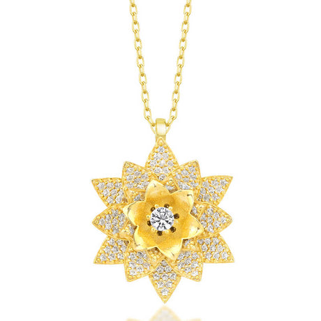Necklace - Gold-Tone Cubic Zirconia Lotus Flower Pendant