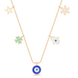 Necklace - Rose Gold Tone Multi-Charm Lucky Amulet